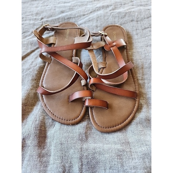 Sonoma Women's Flat Sandals Brown Strappy Layers Toe Thong Size 8 - Picture 1 of 6